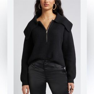 Black Open Edit Zippered Women's Sweater